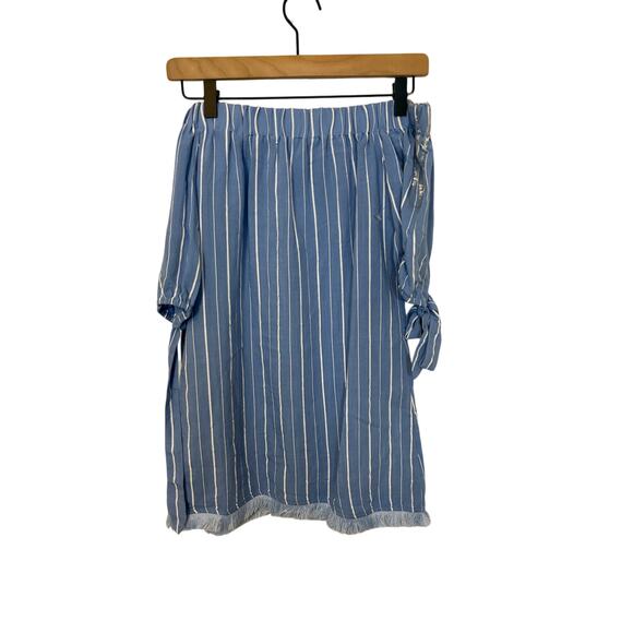 NWT Hot and Delicious Preppy Sailor Strip Off Shoulder Chambray Dress S Nautical - Picture 1 of 3